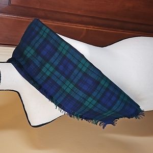 Nasharr 100% Acrylic Scarf Plaid BLUE Green Vintage Made in Japan